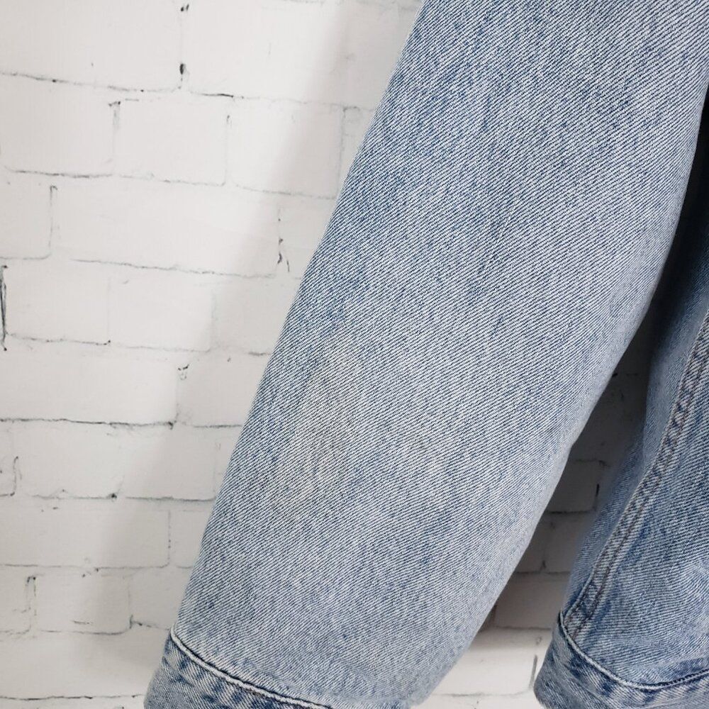 Levis Faux Fur Lined Denim Trucker Jean Jacket Size XS Oversized Anthro Blue - Picture 6 of 13